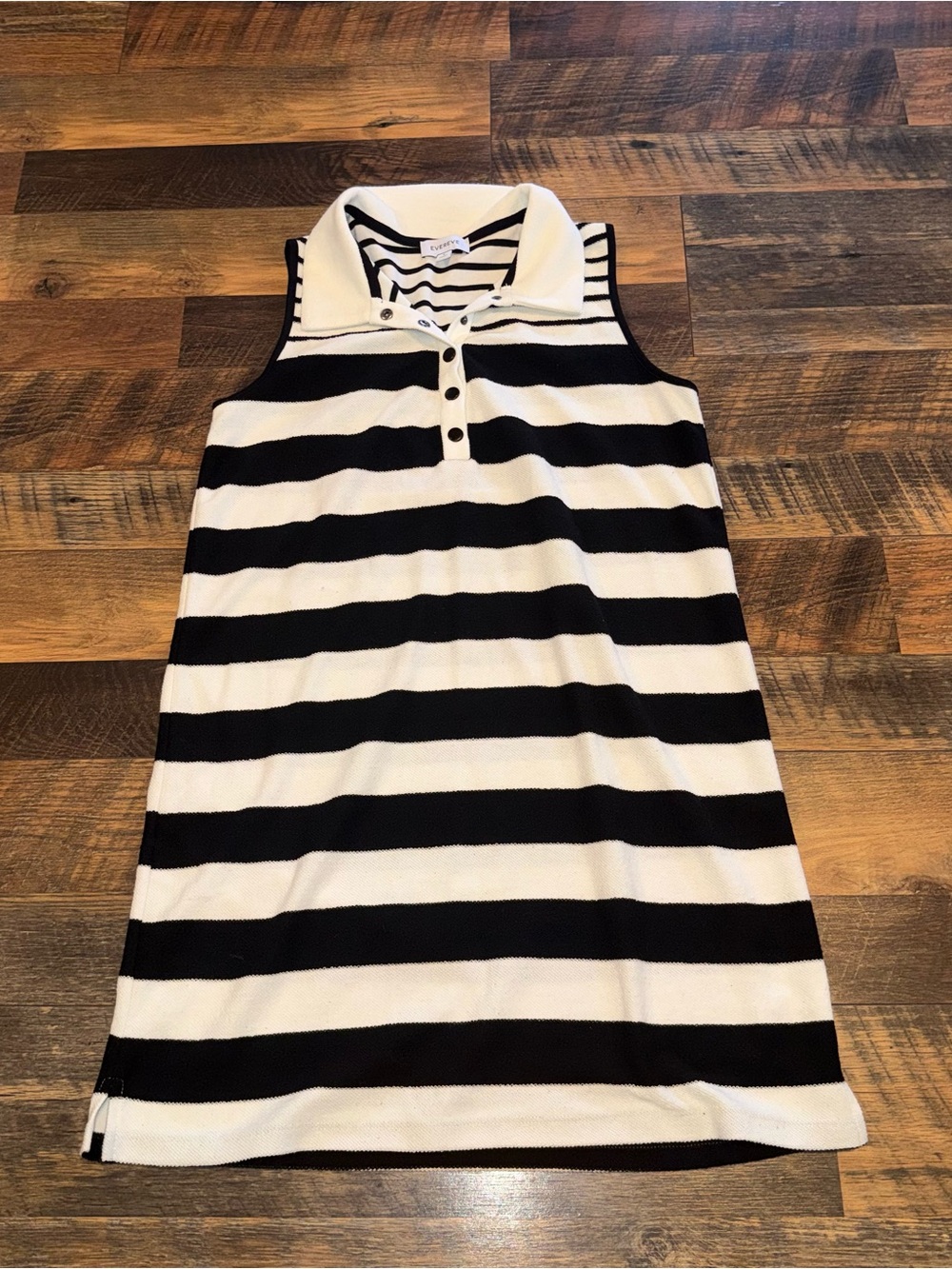 Evereve Black and White Striped Sleeveless Polo Dress